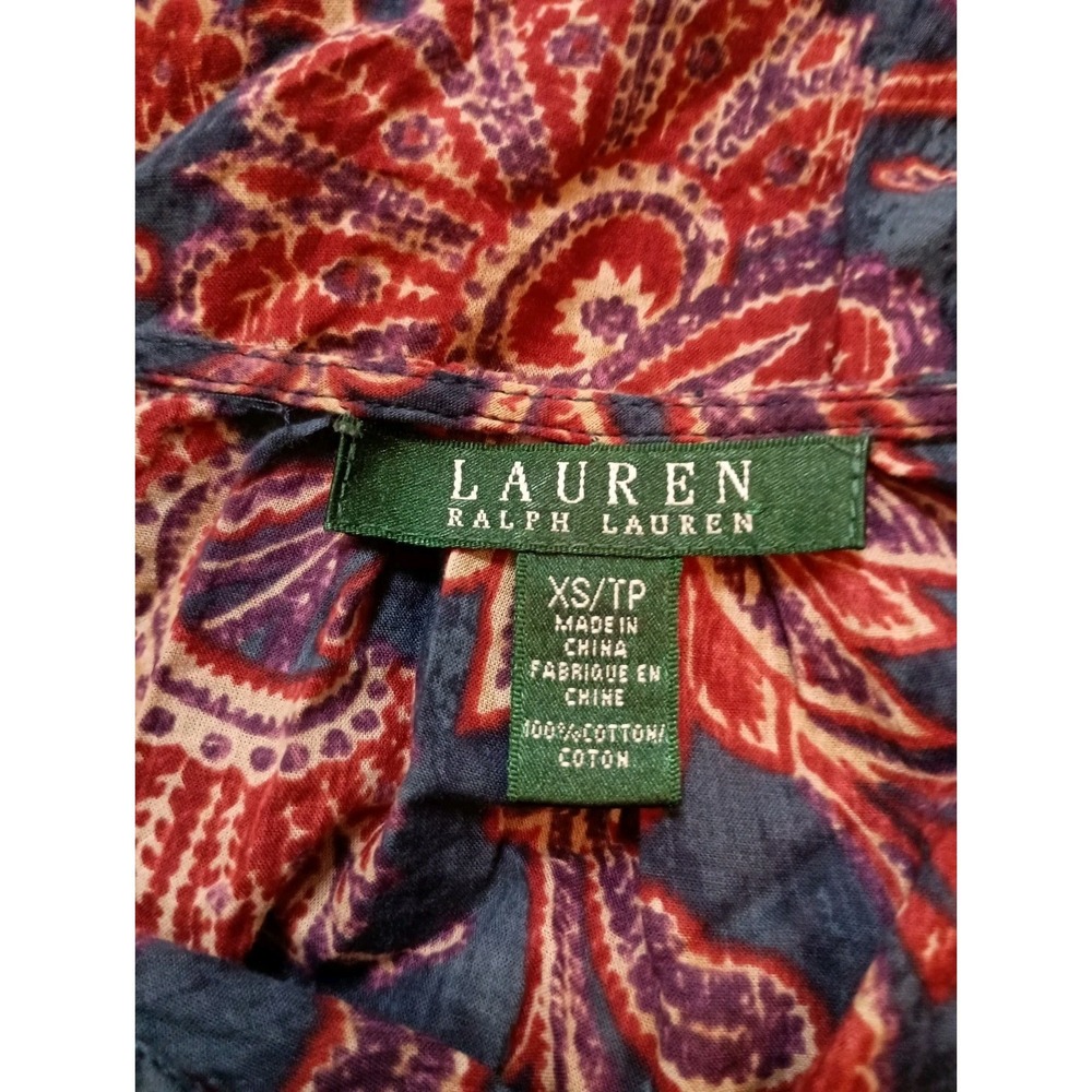 Lauren Ralph Lauren Paisley Ruffle Tie Neck Boho Blouse Lightweight XS - Picture 6 of 9